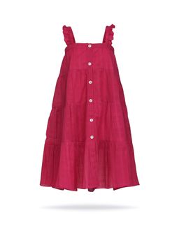 Yo Baby - Girls Pink Pure Cotton Checks Flared Dress with Bloomer