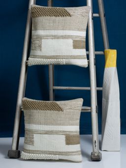 HOSTA HOMES - Pure Cotton Hand Tufted Cushion Covers Pack of 2 Beige (16x16 inches)