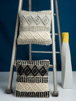 HOSTA HOMES - Pure Cotton Hand Tufted Cushion Covers Pack of 2 Multi-Color (16x16 inches)