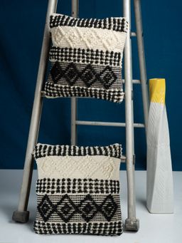 HOSTA HOMES - Pure Cotton Hand Tufted Cushion Covers Pack of 2 Multi-Color (16x16 inches)