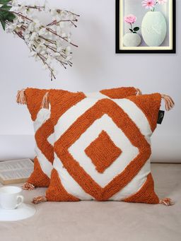 HOSTA HOMES - Pure Cotton Hand Tufted Cushion Covers Pack of 2 Orange (16x16 inches)