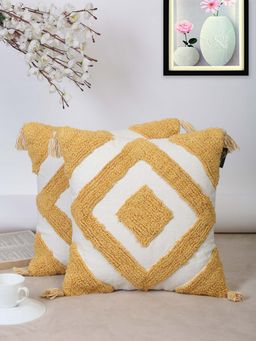 HOSTA HOMES - Pure Cotton Hand Tufted Cushion Covers Pack of 2 Yellow (16x16 inches)