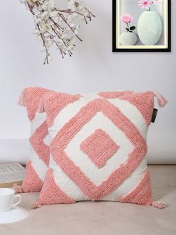 HOSTA HOMES - Pure Cotton Hand Tufted Cushion Covers Pack of 2 Pink (16x16 inches)