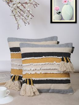 HOSTA HOMES - Pure Cotton Hand Tufted Cushion Covers Pack of 2 Multi-Color (16x16 inches)
