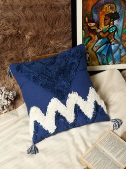 HOSTA HOMES - Pure Cotton Hand Tufted Cushion Covers Pack of 1 Blue (16x16 inches)