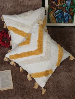 HOSTA HOMES - Pure Cotton Hand Tufted Cushion Covers Pack of 2 Multi-Color (16x16 inches)