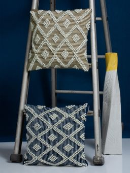 HOSTA HOMES - Pure Cotton Hand Tufted Cushion Covers Pack of 2 Multi-Color (16x16 inches)