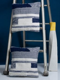 HOSTA HOMES - Pure Cotton Hand Tufted Cushion Covers Pack of 2 Blue (16x16 inches)