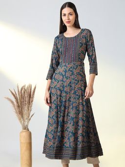 SHOWOFFFF - Women Blue Printed Anarkali Kurta