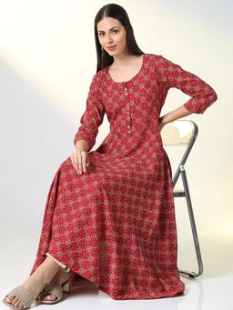 SHOWOFF - Women Red Floral Print Anarkali Kurta