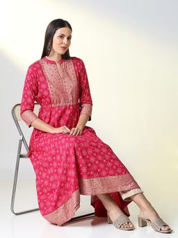 SHOWOFF - Women Pink Printed A-Line Kurta