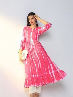 SHOWOFF - Women Pink Abstract Anarkali Kurta