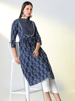 SHOWOFF - Women Blue Printed Anarkali Kurta