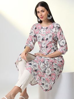 SHOWOFF - Women Pink Floral A-Line Kurta