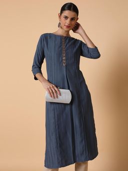SHOWOFF - Women Straight Grey Woven Design Kurta