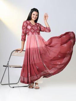 SHOWOFF - Women Pink Ethnic Motifs Anarkali Kurta