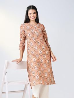 SHOWOFFFF - Women Peach Ethnic Motifs Straight Kurta