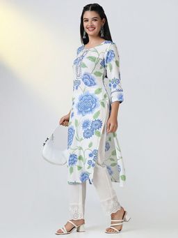 SHOWOFF - Women White Floral Straight Kurta