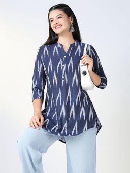 SHOWOFF - Women Navy Blue Geometric Straight Kurti