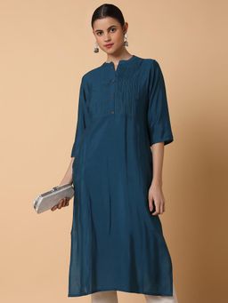 SHOWOFF - Women Solid Teal Straight Kurta