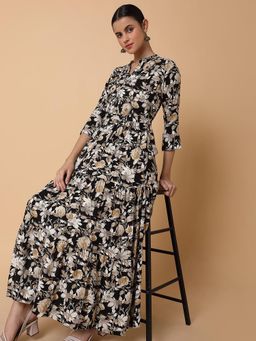 SHOWOFF - Women Floral Black Anarkali Kurta