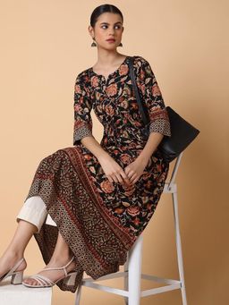 SHOWOFF - Women Floral Black Anarkali Kurta
