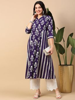 SHOWOFFFF - Women Purple Ethnic Motifs A-Line Kurta