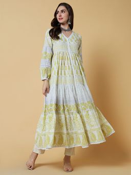 SHOWOFF - Women Yellow Floral Anarkali Kurta