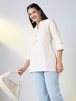 SHOWOFF - Women Off White Striped Straight Kurti