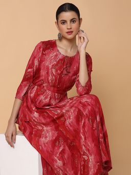 SHOWOFF - Women Abstract Pink Anarkali Kurta