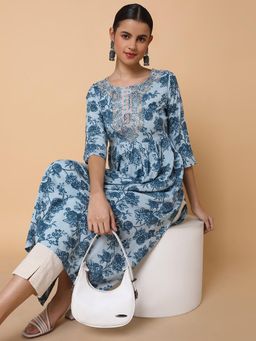 SHOWOFF - Women Floral Blue Anarkali Kurta