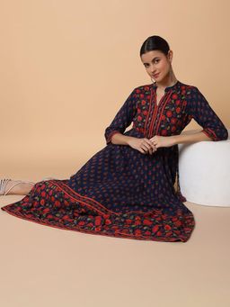 SHOWOFF - Women Floral Navy Blue Anarkali Kurta