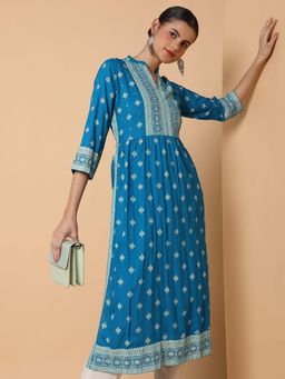 SHOWOFF - Women A-Line Blue Ethnic Motifs Kurta