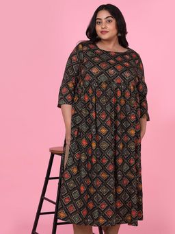 SHOWOFF - Women Black Printed A-Line Kurta