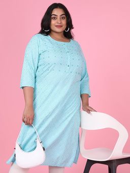 SHOWOFF - Women Blue Floral Straight Kurta
