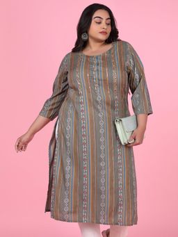 SHOWOFF - Women Olive Floral Straight Kurta