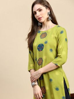 SHOWOFF - Women Abstract Green Straight Kurta
