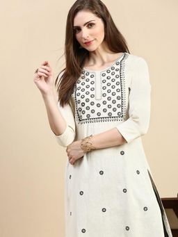 SHOWOFF - Women Solid Cream Straight Kurta