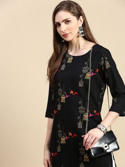 SHOWOFFFF - Women Ethnic Motifs Black Straight Kurta