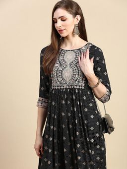 SHOWOFF - Women Floral Black Anarkali Kurta