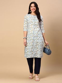 SHOWOFF - Women White Floral Straight Kurta
