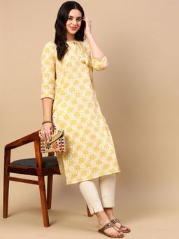 SHOWOFF - Women Yellow Printed Straight Kurta