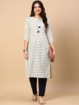 SHOWOFF - Women Cream Printed Straight Kurta