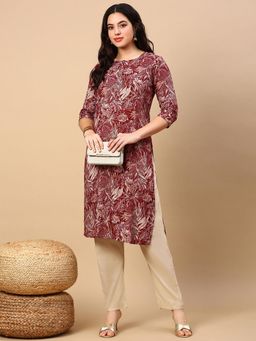 SHOWOFF - Women Red Floral Straight Kurta
