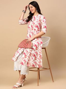 SHOWOFF - Women Pink Floral A-Line Kurta