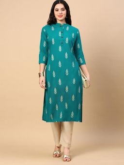 SHOWOFFFF - Women Green Ethnic Motifs Straight Kurta