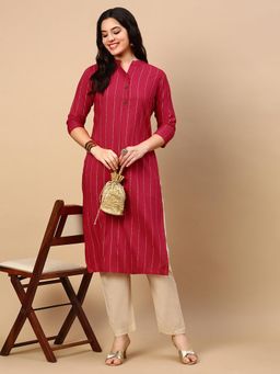 SHOWOFF - Women Pink Striped Straight Kurta