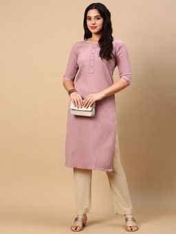 SHOWOFF - Women Mauve Solid Straight Kurta