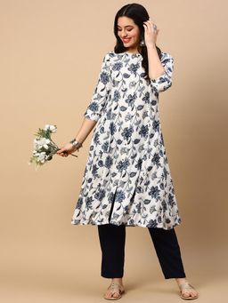 SHOWOFF - Women White Floral Straight Kurta