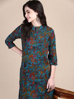 SHOWOFF - Women's Floral Green Straight Kurta and Palazzo (Set of 2)